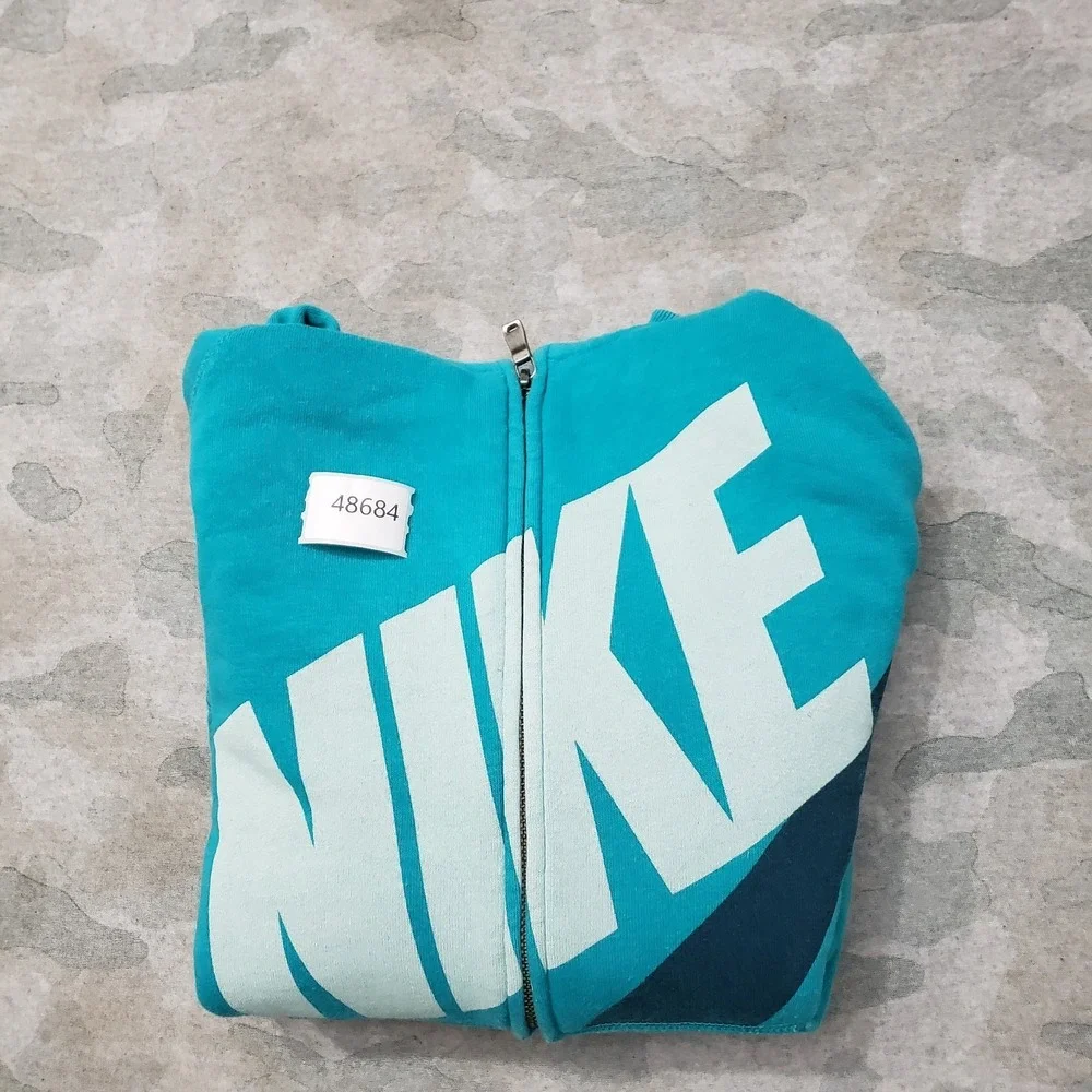 Nike Sweatshirt Womens Medium Green Full Zip Hooded Spell Out Fleece